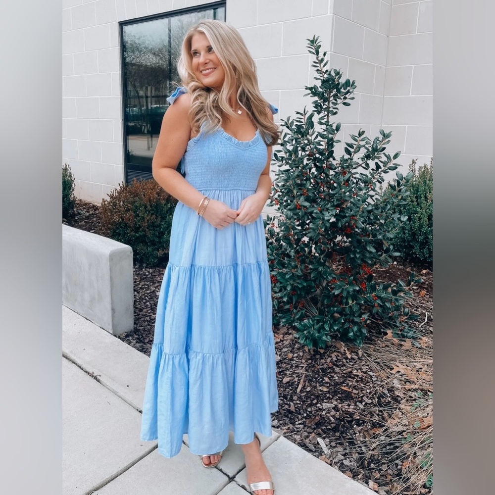 Blu Pepper Sky Blue Tiered Maxi Dress